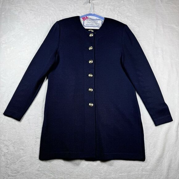 St. John Basics Knits Blue 6 Button Jacket Crest Logo Buttons USA Luxury - Picture 1 of 14